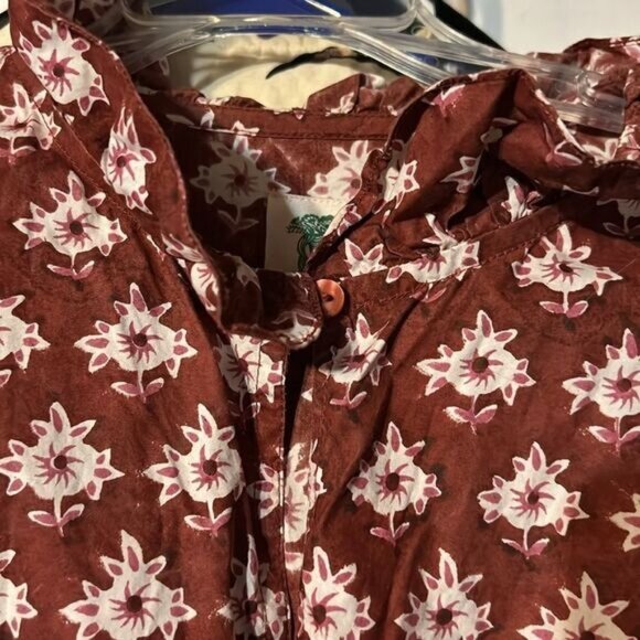 Daydress Block Printed Long-Sleeve Floral Print Dress Rope Tie Button Cottage Co - Picture 6 of 9